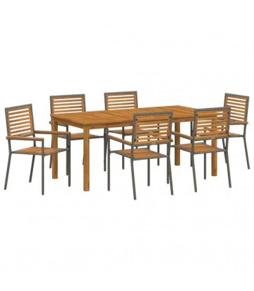 vidaXL Garden Dining Set 7 pcs Grey Solid Acacia Wood