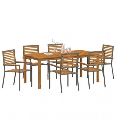 vidaXL Garden Dining Set 7 pcs Grey Solid Acacia Wood