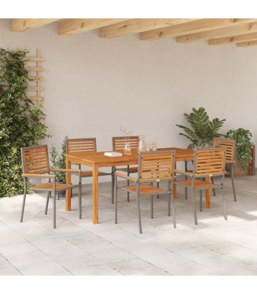 vidaXL Garden Dining Set 7 pcs Grey Solid Acacia Wood