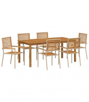 vidaXL Garden Dining Set 7 pcs Beige Solid Acacia Wood