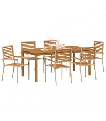 vidaXL Garden Dining Set 7 pcs Beige Solid Acacia Wood