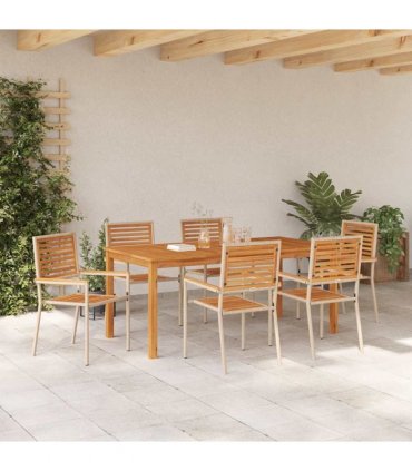 vidaXL Garden Dining Set 7 pcs Beige Solid Acacia Wood