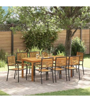 vidaXL Garden Dining Set 9 pcs Black Solid Acacia Wood