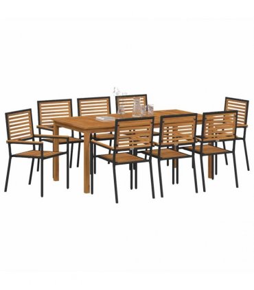 vidaXL Garden Dining Set 9 pcs Black Solid Acacia Wood