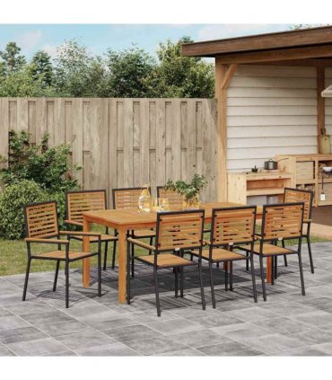 vidaXL Garden Dining Set 9 pcs Black Solid Acacia Wood