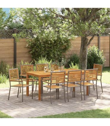vidaXL Garden Dining Set 9 pcs Grey Solid Acacia Wood