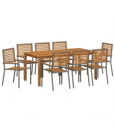 vidaXL Garden Dining Set 9 pcs Grey Solid Acacia Wood