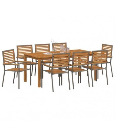 vidaXL Garden Dining Set 9 pcs Grey Solid Acacia Wood