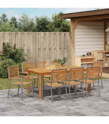 vidaXL Garden Dining Set 9 pcs Grey Solid Acacia Wood