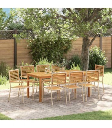 vidaXL Garden Dining Set 9 pcs Beige Solid Acacia Wood