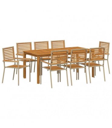 vidaXL Garden Dining Set 9 pcs Beige Solid Acacia Wood