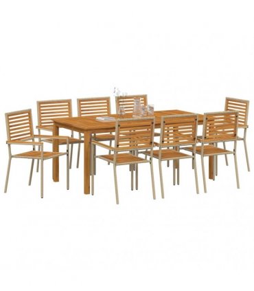 vidaXL Garden Dining Set 9 pcs Beige Solid Acacia Wood