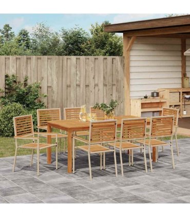 vidaXL Garden Dining Set 9 pcs Beige Solid Acacia Wood