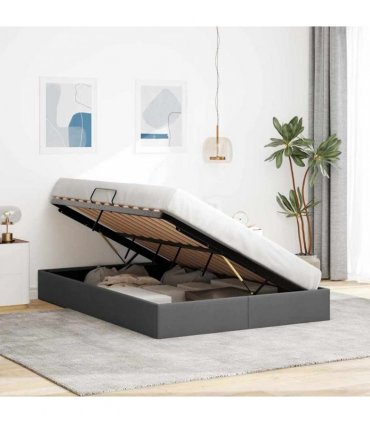 vidaXL Storage Bed with Storage Dark Grey 153 x 203 cm Fabric
