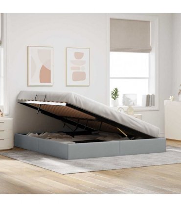 vidaXL Storage Bed with Storage Light Grey 193 x 203 cm Fabric