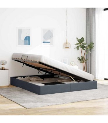 vidaXL Storage Bed Dark Grey 193 x 203 cm Velvet