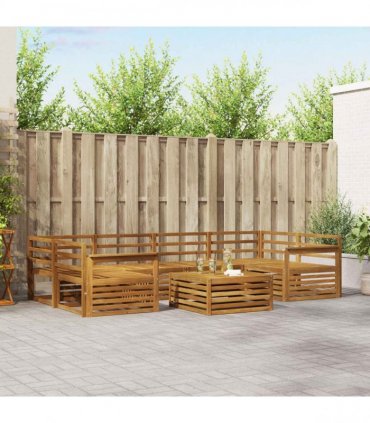 vidaXL Outdoor Sofa Set 7 pcs 6-Seaters Natural Solid Acacia Wood