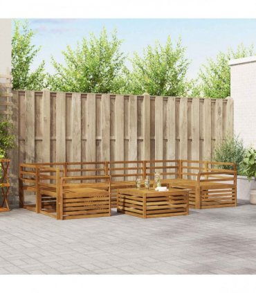 vidaXL Outdoor Sofa Set 7 pcs 6-Seaters Natural Solid Acacia Wood