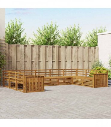 vidaXL Outdoor Sofa Set 9 pcs 9-Seaters Natural Solid Acacia Wood