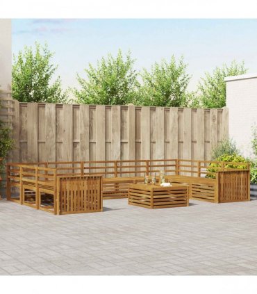 vidaXL Outdoor Sofa Set 10 pcs 9-Seaters Natural Solid Acacia Wood