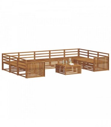vidaXL Outdoor Sofa Set 10 pcs 9-Seaters Natural Solid Acacia Wood