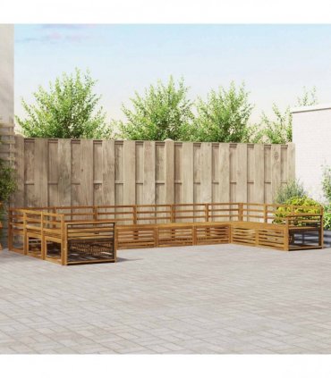vidaXL Outdoor Sofa Set 9 pcs 10-Seaters Natural Solid Acacia Wood