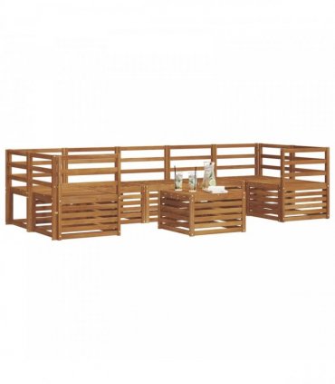 vidaXL Outdoor Sofa Set 8 pcs 7-Seaters Natural Solid Acacia Wood
