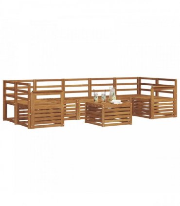 vidaXL Outdoor Sofa Set 8 pcs 7-Seaters Natural Solid Acacia Wood