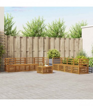 vidaXL Outdoor Sofa Set 9 pcs 8-Seaters Natural Solid Acacia Wood