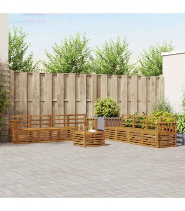 vidaXL Outdoor Sofa Set 9 pcs 8-Seaters Natural Solid Acacia Wood