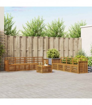 vidaXL Outdoor Sofa Set 9 pcs 8-Seaters Natural Solid Acacia Wood
