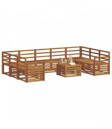 vidaXL Outdoor Sofa Set 10 pcs 9-Seaters Natural Solid Acacia Wood