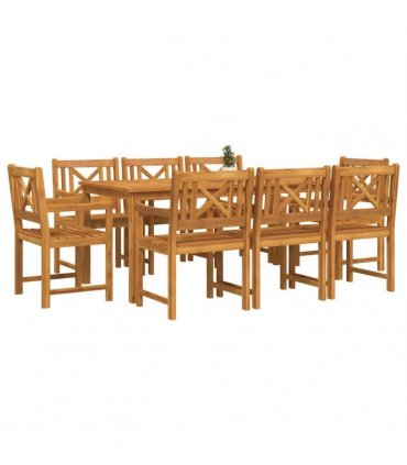 vidaXL Garden Dining Set 9 pcs 8-Seaters Brown Solid Acacia Wood