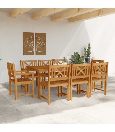 vidaXL Garden Dining Set 9 pcs 8-Seaters Brown Solid Acacia Wood