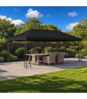 vidaXL Garden Gazebo 6 x 3 m Black Polyester and Steel 190 gsm