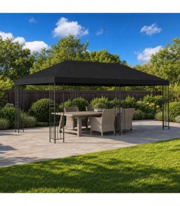 vidaXL Garden Gazebo 6 x 3 m Black Polyester and Steel 190 gsm