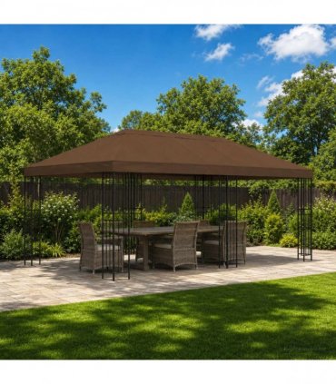 vidaXL Garden Gazebo 6 x 3 m Brown Polyester and Steel 190 gsm