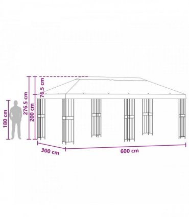 vidaXL Garden Gazebo 6 x 3 m Brown Polyester and Steel 190 gsm