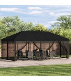 vidaXL Garden Gazebo with Sidewalls 6 x 3 m Black Polyester and Steel