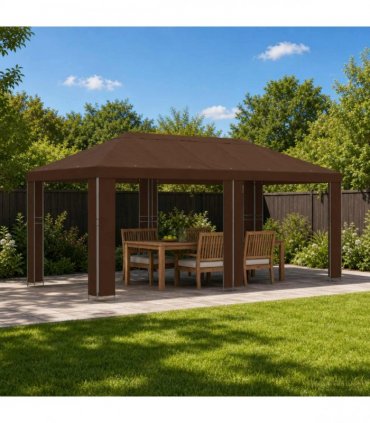 vidaXL Garden Gazebo 6 x 3 m Brown Polyester and Steel 190 gsm