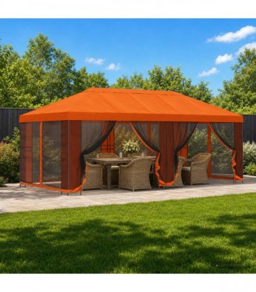 vidaXL Garden Gazebo with Sidewalls 6 x 3 m Orange Polyester and Steel