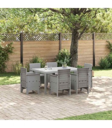 vidaXL Garden Dining Set 7 pcs Light Grey Polt rattan