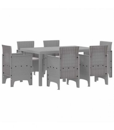 vidaXL Garden Dining Set 7 pcs Light Grey Polt rattan
