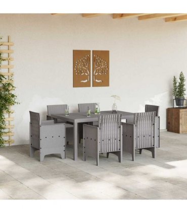 vidaXL Garden Dining Set 7 pcs Light Grey Polt rattan