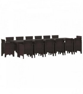 vidaXL Garden Dining Set 15 pcs Brown Polt rattan