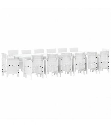 vidaXL Garden Dining Set 15 pcs White Polt rattan