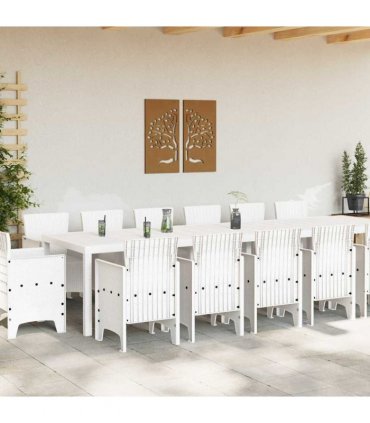 vidaXL Garden Dining Set 15 pcs White Polt rattan