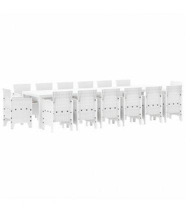 vidaXL Garden Dining Set 15 pcs White Polt rattan