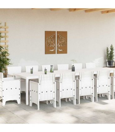 vidaXL Garden Dining Set 15 pcs White Polt rattan