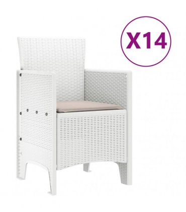 vidaXL Garden Dining Set 15 pcs White Polt rattan